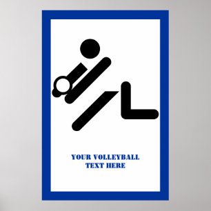 Affiche Joueur de volley-ball noir, blanc, bleu icon custo