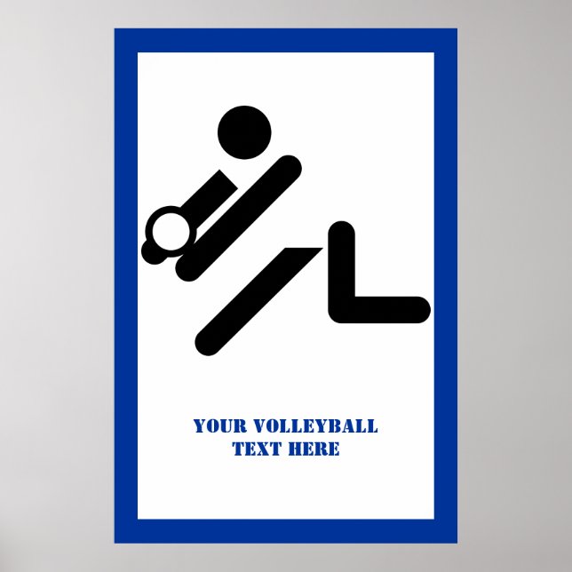 Affiche Joueur de volley-ball noir, blanc, bleu icon custo (Devant)