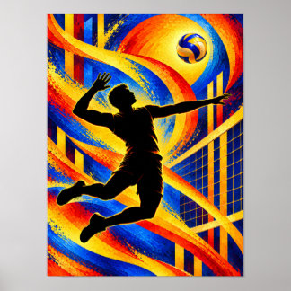 Affiche Joueur de volley-ball sautant pour une silhouette 