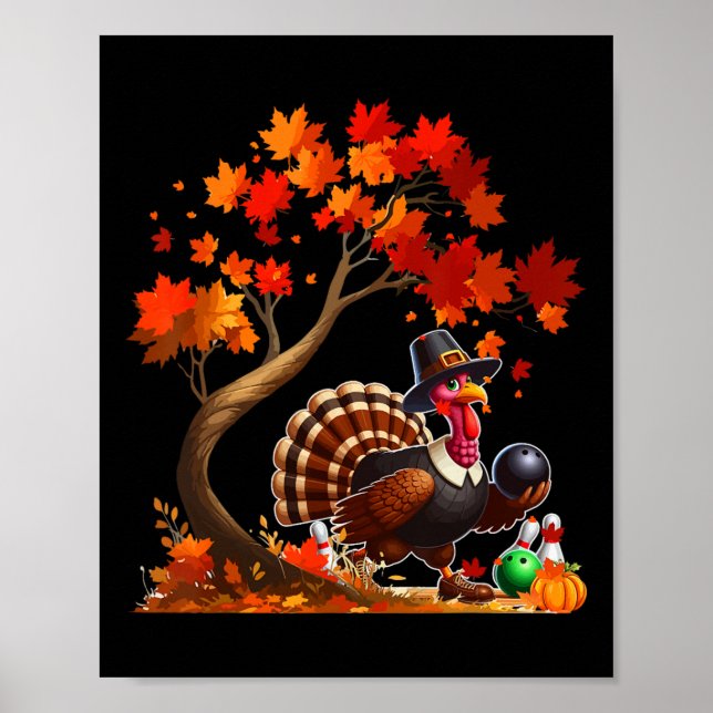 Affiche Joueur du Bowling de Thanksgiving de l'arbre de ch (Devant)