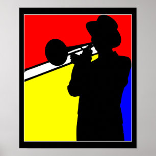Affiche Joueur en trombone en silhouette, art de style mon