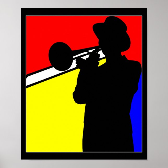 Affiche Joueur en trombone en silhouette, art de style mon (Devant)