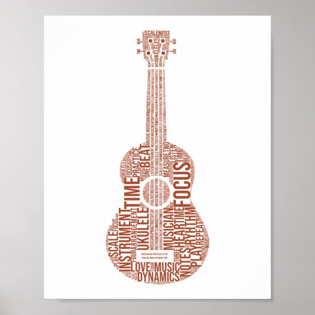 Affiche Joueur Hawaïen Ukulele Word Cloud (Devant)