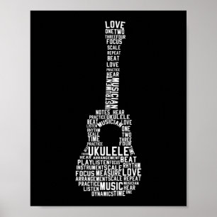 Affiche Joueur Hawaïen Ukulele Word Cloud
