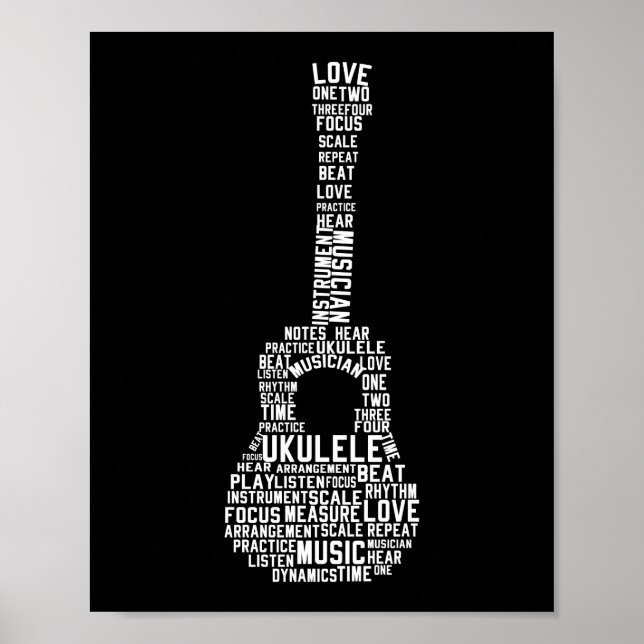 Affiche Joueur Hawaïen Ukulele Word Cloud (Devant)