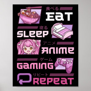Affiche Joueur Jeux Vidéo Drôle Manger Dormir Anime Jeux