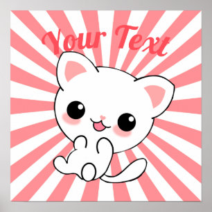 Affiche Joueur Kawaii White Kitten personnalisé