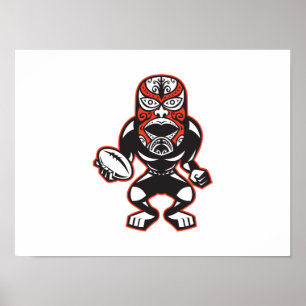 Affiche Joueur maori de rugby de masque courant avec