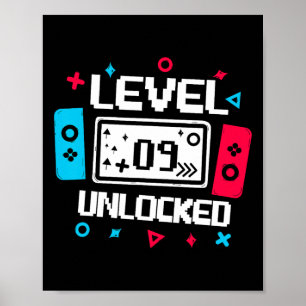 Affiche Joueur Niveau 9 Débloqué - Cadeau 9ème Anniversair