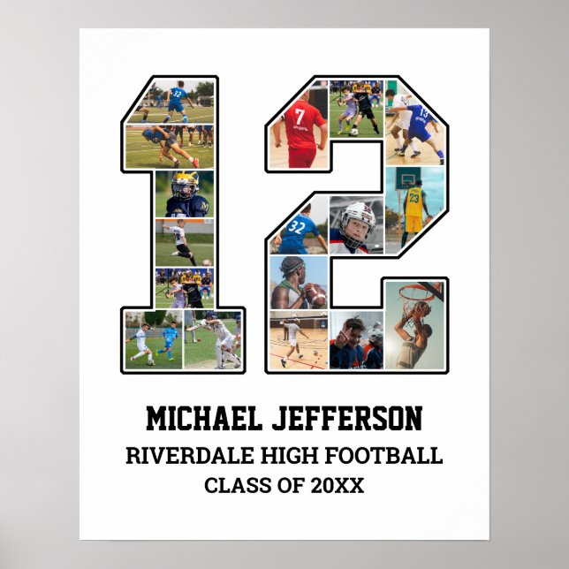 Affiche Joueur Numéro 12 Équipe sportive senior Collage ph (Devant)