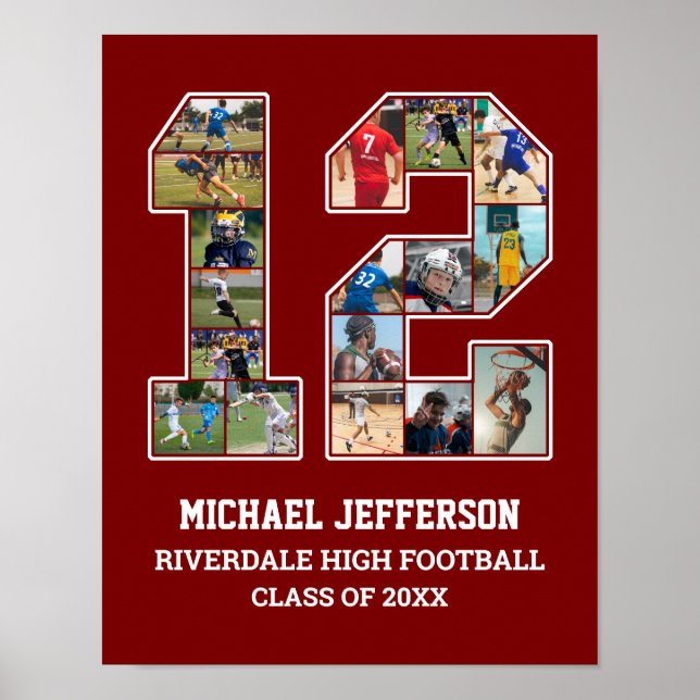 Affiche Joueur Numéro 12 Équipe sportive senior Collage ph (Devant)