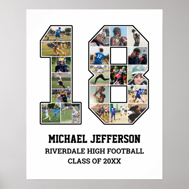 Affiche Joueur Numéro 18 Équipe sportive senior Collage ph (Devant)