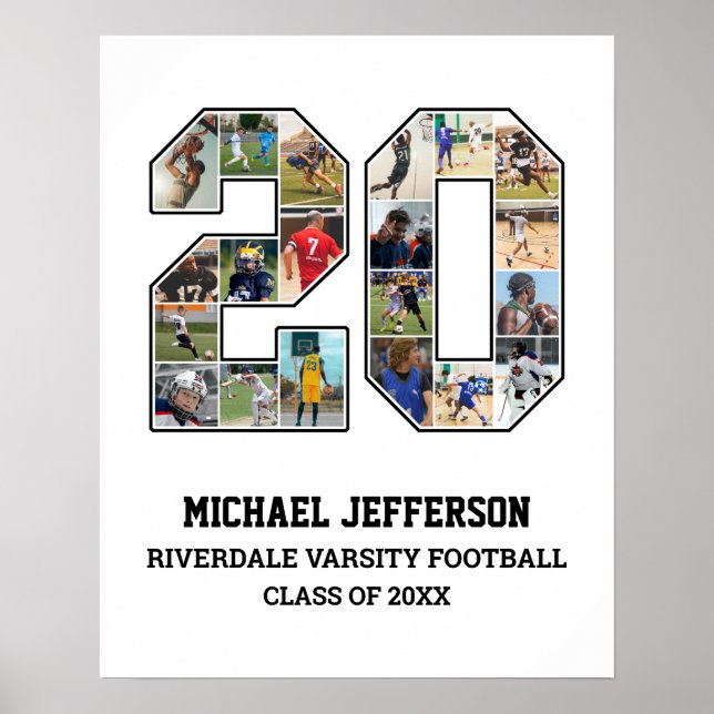 Affiche Joueur Numéro 20 Senior Sports Team Photo Collage (Devant)