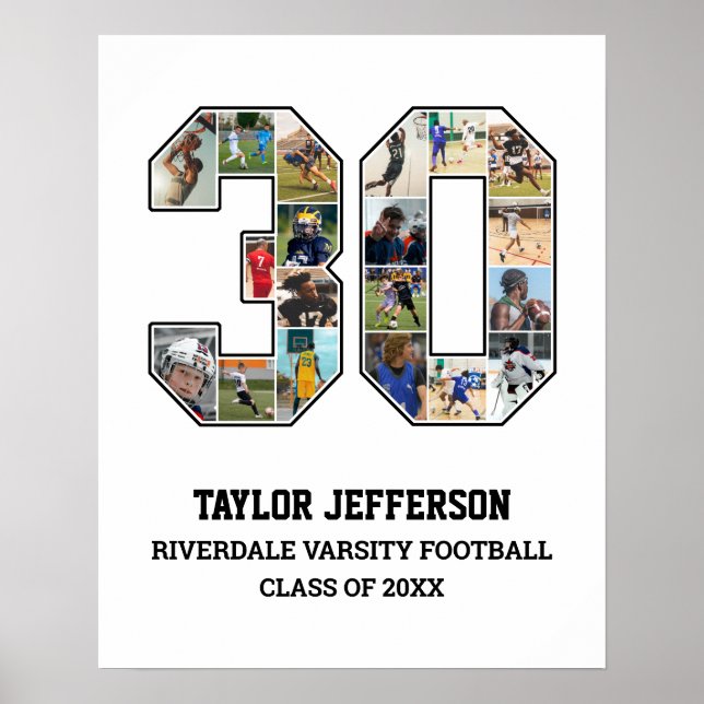Affiche Joueur Numéro 30 Équipe sportive senior Collage ph (Devant)