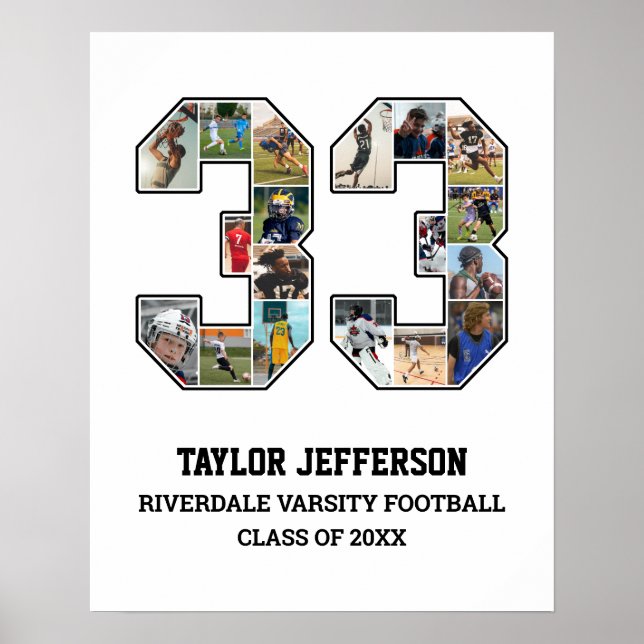 Affiche Joueur Numéro 33 Équipe sportive senior Collage ph (Devant)