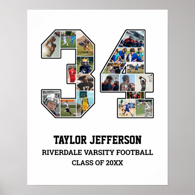 Affiche Joueur Numéro 34 Équipe sportive senior Collage ph (Devant)