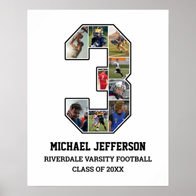 Affiche Joueur Numéro 3 Équipe sportive senior Collage pho (Devant)