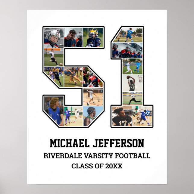 Affiche Joueur Numéro 51 Équipe sportive senior Collage ph (Devant)