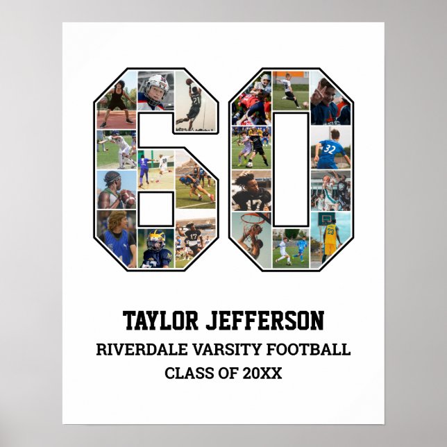 Affiche Joueur Numéro 60 Équipe sportive senior Collage ph (Devant)
