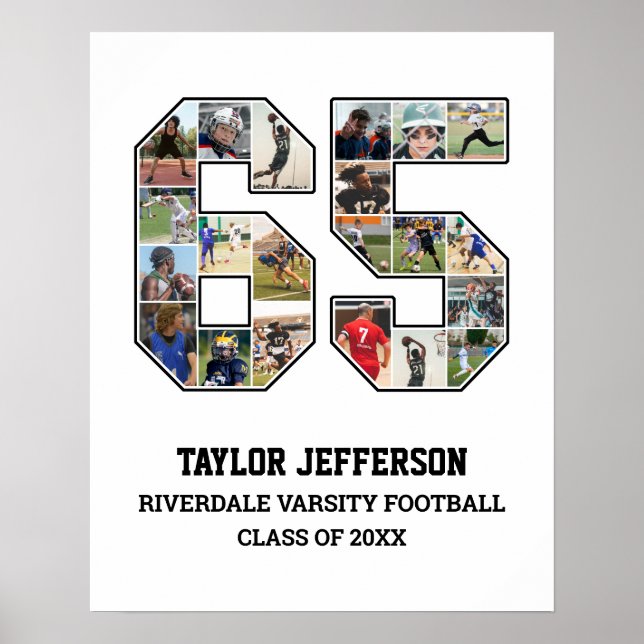 Affiche Joueur Numéro 65 Équipe sportive senior Collage ph (Devant)
