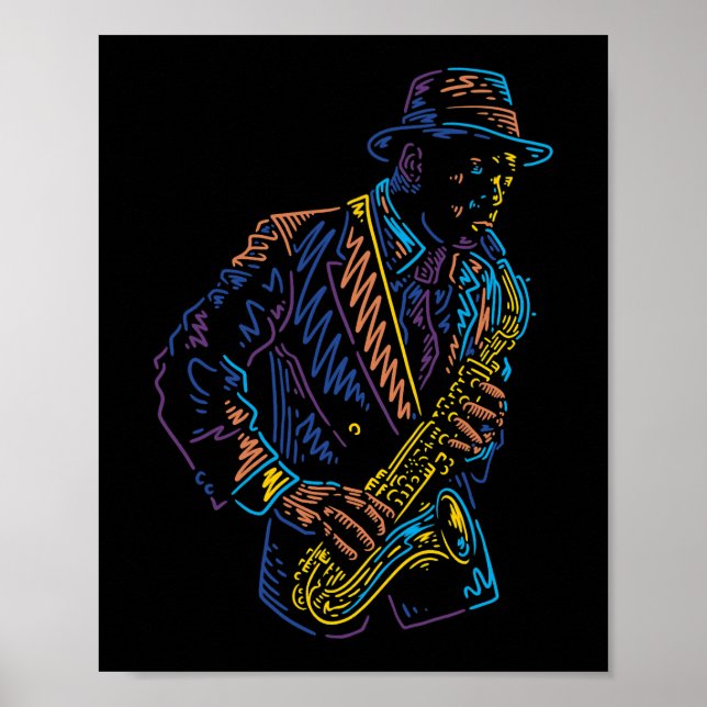 Affiche Joueur saxophone art abstrait (Devant)
