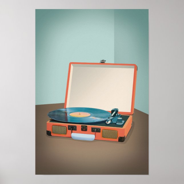Affiche Joueur vintage avec disque vinyle (Devant)