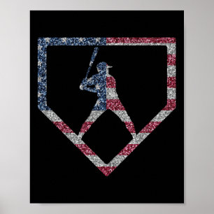 Affiche Joueurs de baseball vintage American Flag Us