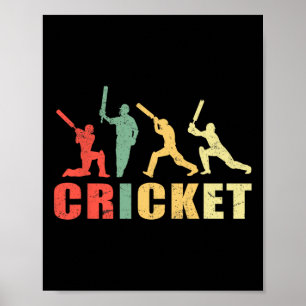 Affiche Joueurs de cricket couleurs rétro vintage de crick