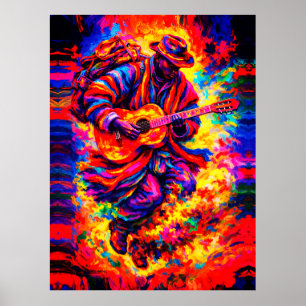 Affiche Joueurs de guitare abstraits colorés Duo Impasto