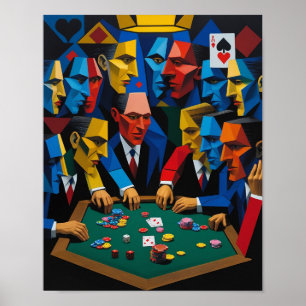 Affiche Joueurs De Poker De Style Cubiste Autour De La Tab