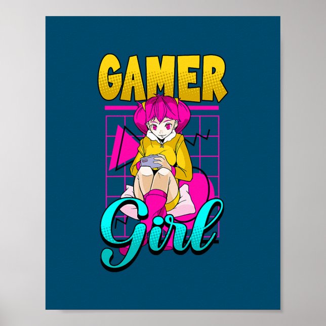 Affiche Joueuse Console Jeux Vidéo  (Devant)