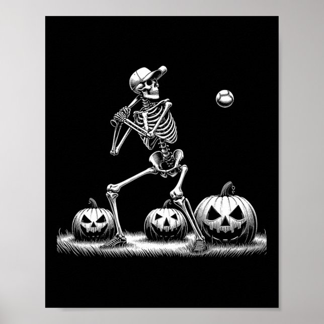 Affiche Joueuse de baseball Skeleton Joueuse d'Halloween H (Devant)