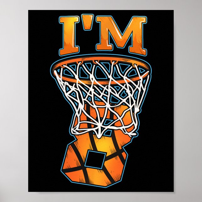 Affiche Joueuse de basket-ball 8 Anniversaire I'm 8 Garçon (Devant)
