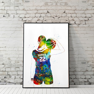 Affiche Joueuse de basket-ball féminine à l'aquarelle