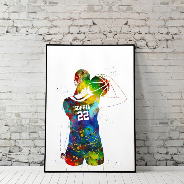Affiche Joueuse de basket-ball féminine à l'aquarelle (Créateur téléchargé)