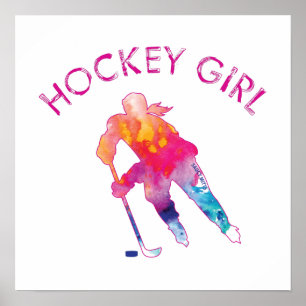 Affiche Joueuse de hockey Aquarelle Filles roses