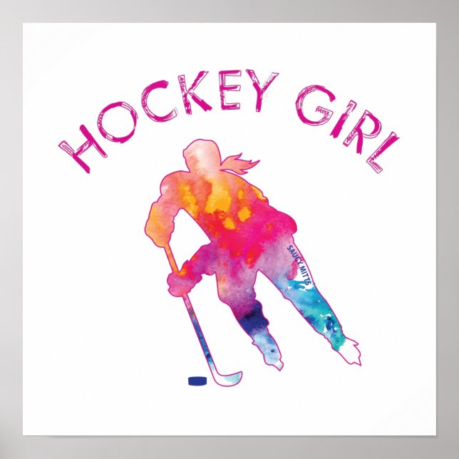 Affiche Joueuse de hockey Aquarelle Filles roses (Devant)