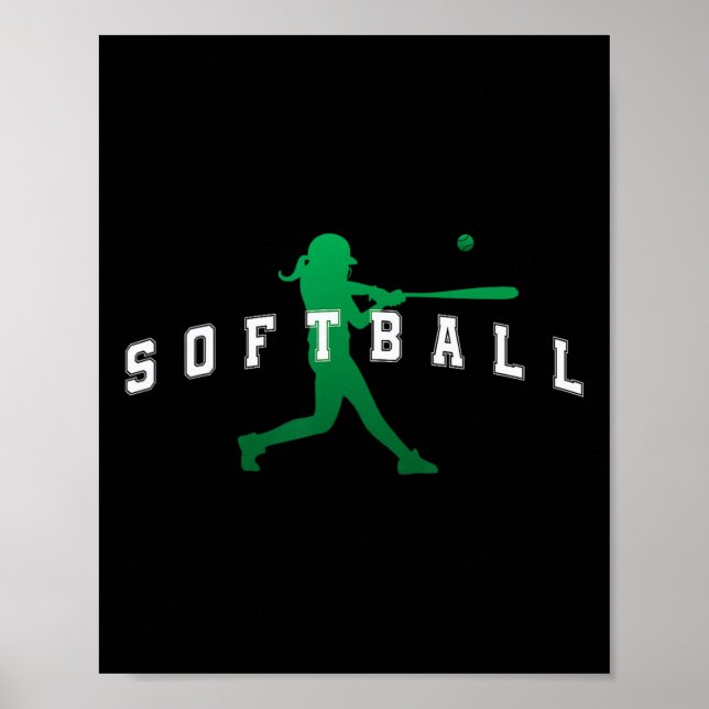 Affiche Joueuse de softball équipe verte texte universitai (Devant)
