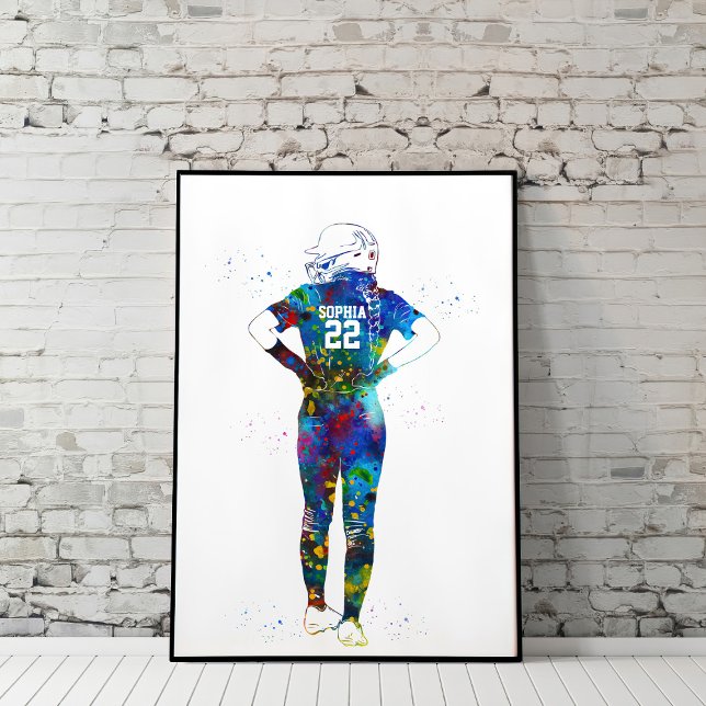 Affiche Joueuse de softball féminine à l'aquarelle (Créateur téléchargé)