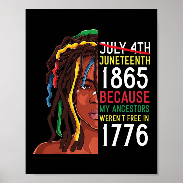 Affiche Jour Ancêtres Gratuit 1776 Juillet 4 Noir Africain (Devant)
