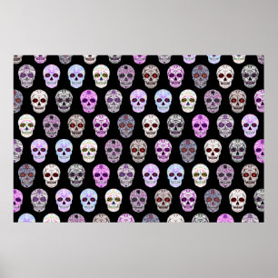 Affiche Jour coloré du Motif crâne de sucre mort
