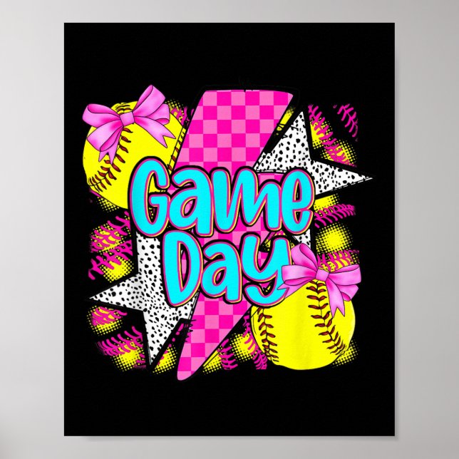 Affiche Jour de jeu Softball Lightball Coquette Bow Funny  (Devant)