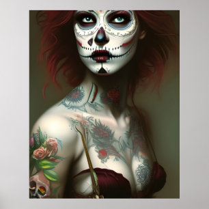 Affiche Jour de la femme morte avec des tatouages