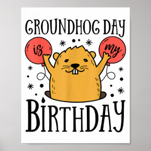 Affiche Jour de la marmotte est mon anniversaire drôle rét