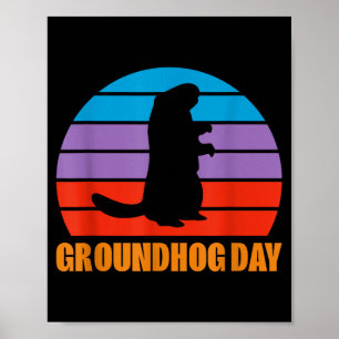 Affiche Jour de la marmotte Marmotte Silhouette Rétro