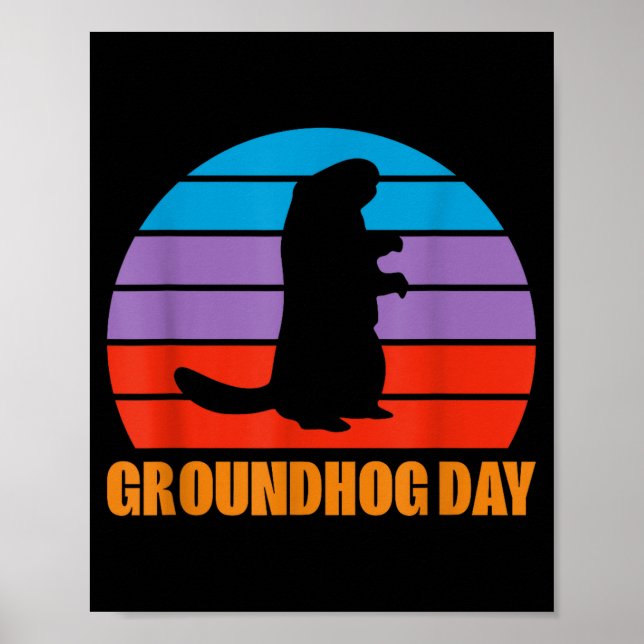 Affiche Jour de la marmotte Marmotte Silhouette Rétro (Devant)