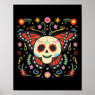 Affiche Jour De La Mort Sugar Crâne Monarque Papillon Día