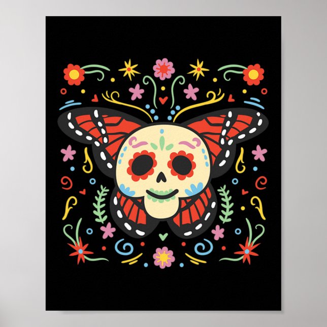 Affiche Jour De La Mort Sugar Crâne Monarque Papillon Día (Devant)