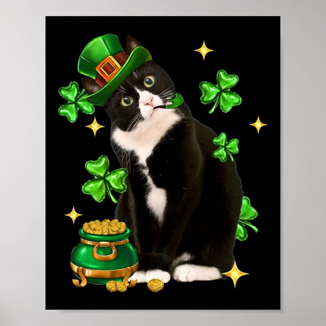 Affiche Jour de la Saint-Patrick Chat Irlandais Shamrock M (Devant)