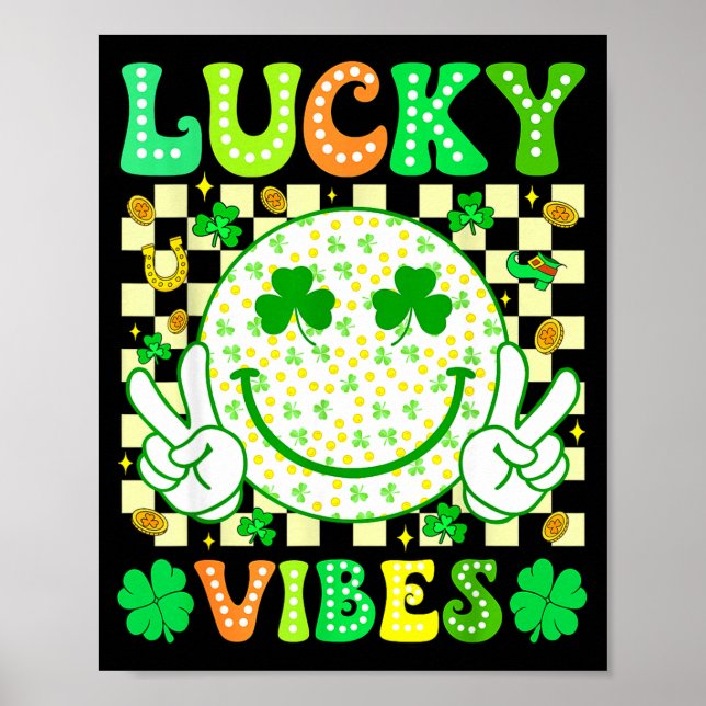 Affiche Jour de la Saint-Patrick Groovy Vibes Chanceuses T (Devant)